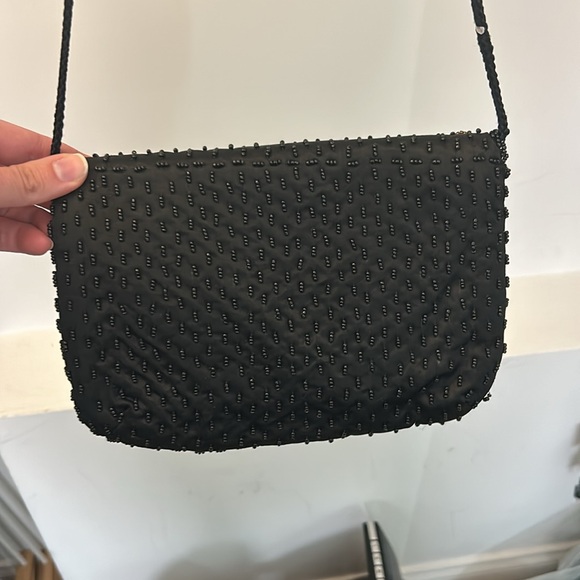 Carolyne Barton Evening Purse Black Clear Gold Brown Beading - Picture 3 of 5